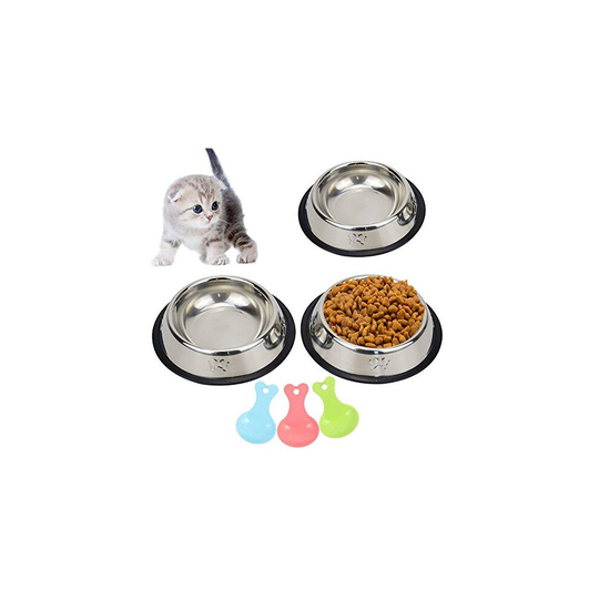 TSKDKIT 3 Pack Cat Bowl Stainless Steel Cat Food Bowls with Scoops Non-slip Cat Feeding Bowls Cat Water Bowls Metal Pet Bowl for Cat, Kitten, Dog