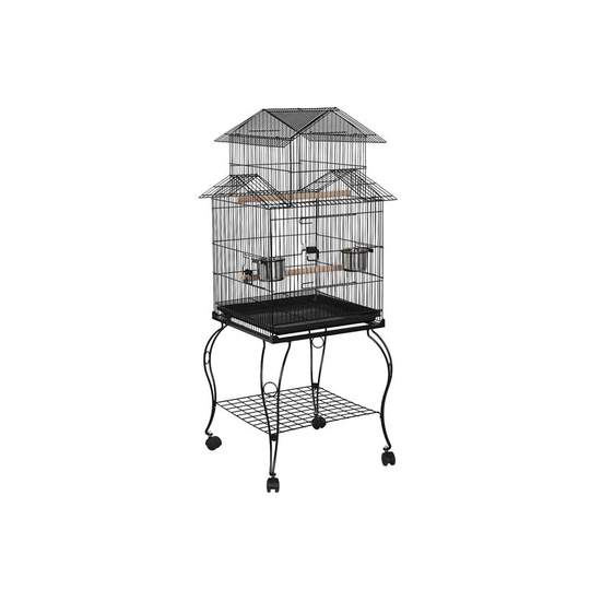 Yaheetech 55"H Triple Roof Rolling Bird Cage Metal Parrot Cage with Detachable Stand, Black - black
