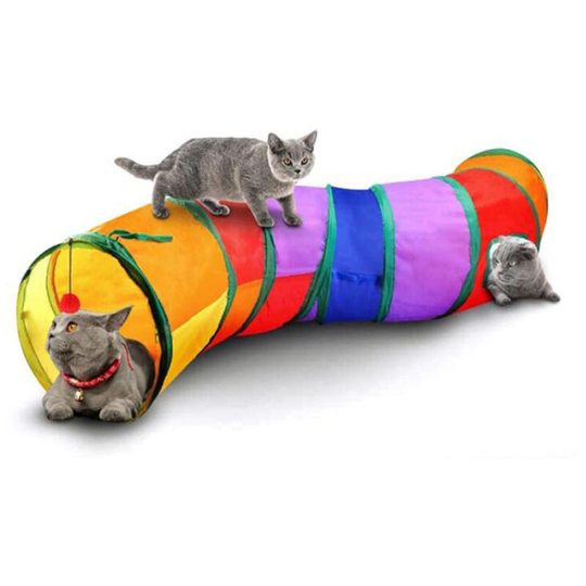 Interactive Indoor Cat Tunnel - Pet Toy - Play Tunnel for Cats, Kittens, Rabbits, Puppies - Collapsible (S-style-Rainbow)