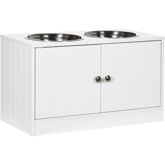 Raised Dog Bowls for Large Dogs Feeding Station w/ Stand, Storage - White - White - Pawhut