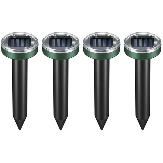 Solar Repellent Ultrasonic 4 Pack Outdoor Powered Sonic Deterrent for Garden Home Groundhog Rodent - Round