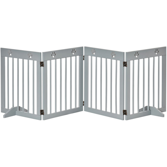Pet Gate 4 Panel Wooden Dog Barrier Folding Fence w/ Support Feet - Grey - Pawhut