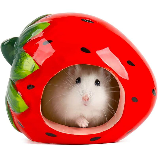 Small Ceramic Animals Strawberry Shape Short Hosh Rat Tujia Back Warehouse Cat Crot For Hamster 12 * 9 * 9Cm