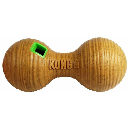 KONG Dumbbell Bamboo Interactive Dog Toy (M) (Brown/Green) - Brown/Green