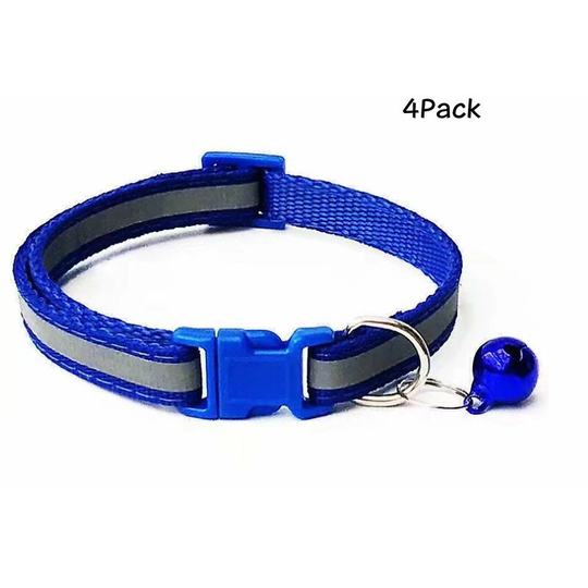 4 Pack Reflective Cat Collars with Bells, Quick Safety Release Breakaway Cat Collars, Kitten Collars Adjustable 19-32cm Blue