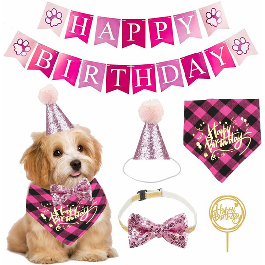 Dog Birthday Bandana, Pink, Dog 1st Birthday Party Supplies - Happy Birthday Dog Banner