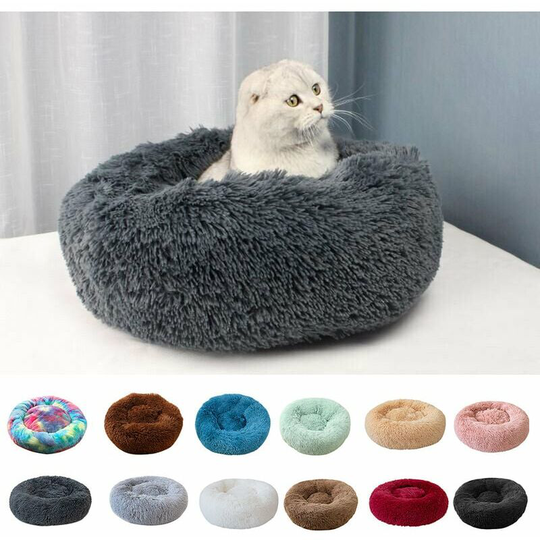 Cat Cushion and Mat Soft Plush Round Pet Bed Cat Bed Soft Bed for Cats Small Dogs - Light Brown - Diameter 40cm