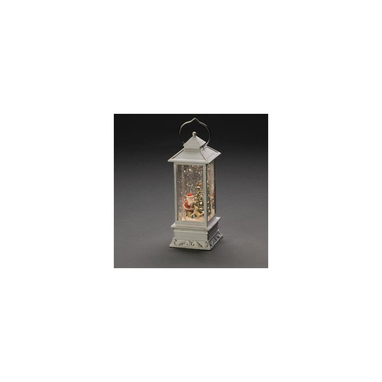 Xmas Glitter Water Spinner Snowing WHITE Lantern Santa with Dog warm White LED