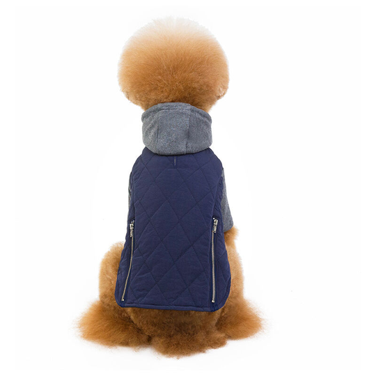 Pet clothes with hood cotton coat diamond dog cotton coat two colors zipper decoration dog clothes plus cotton thickened dog cotton coat , m (chest