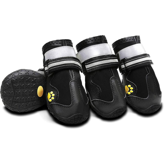 Warm Pavement Dog Boots Waterproof Shoes for Small, Medium and Large Dogs Non-Slip Puppy Booties Paw Protector with Reflective Straps 4 Pieces, Size