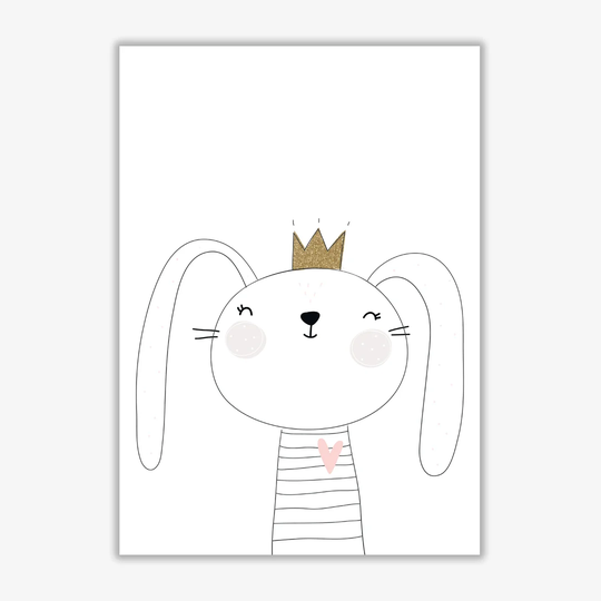 'Scandi Cute Bunny with Crown' Painting Print