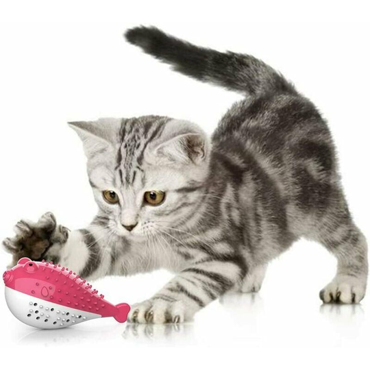 Cat Dental Toy, Cat Toy Silicone Molar Chew Toy Kitten Toy Catnip Toothbrush Fish Shape Interactive Toy Cat Dental Hygiene(Pink)
