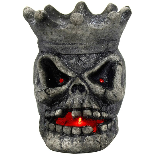 Cackle&co - Light Up Skull Candy Holder Decoration Halloween Treat Bowl Grey - Crown