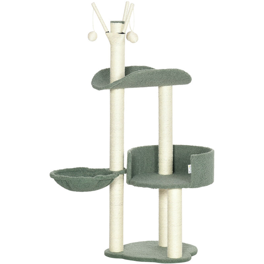 Cat Tree w/ Sisal Scratching Post, Hammock, Kitten Bed, Toy Ball - Green - Pawhut