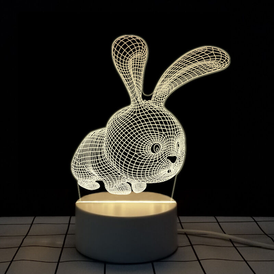 3D Night Lights led Warm Light Night Light usb Office Bedroom led Light Gift for Kids Room Creative Decoration Light - 3D Rabbit
