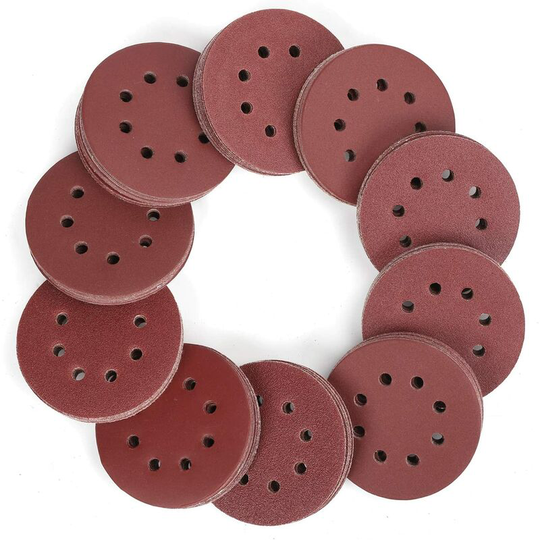 Soekavia - 100Pcs Sanding Discs Pads, Hook and Loop 20 x 60/80/100/120/240 Mixed Grits 125mm Sandpaper Sheet for Random Orbital Sander, 8-Holes