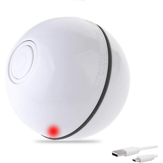 Smart Interactive Cat Toy Ball Automatic usb Rechargeable Pet Toy with 360 Degree led Light Rotation Ball (White) - Litzee