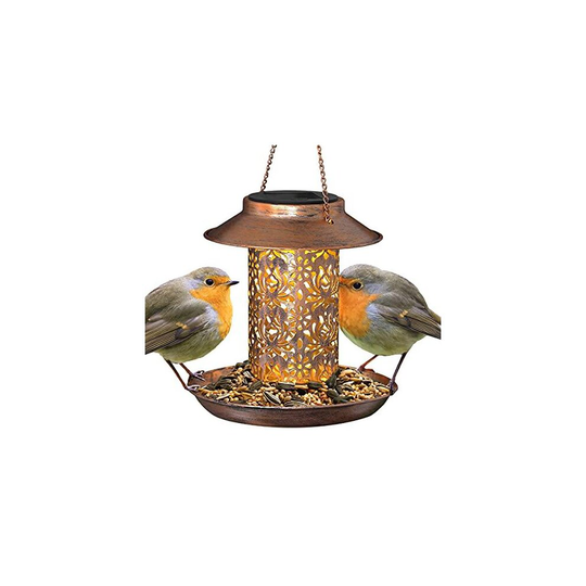 GloBrite Solar Bird Feeder, Bird Feeders for Outdoors Hanging, Heavy Duty Metal Wild Bird Feeders with Light for Garden Yard Outdoor