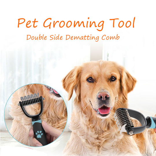 Pet Grooming Tool Double Side Dematting Comb Remove Undercoat Mats Tangles Shedding Brushes for Dogs and Cats Pets, Blue - Blue