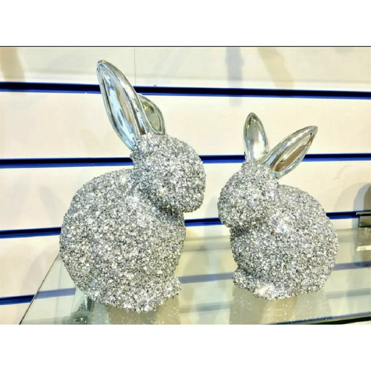 Caine 2 Piece Crushed Diamond Sparkly Rabbit Figurine Set