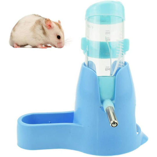3 in 1 Hamster Hanging Water Bottle Pet Auto Dispenser with Base for Dwarf Hamster Mouse Rat Hedgehog (80ML, Blue)