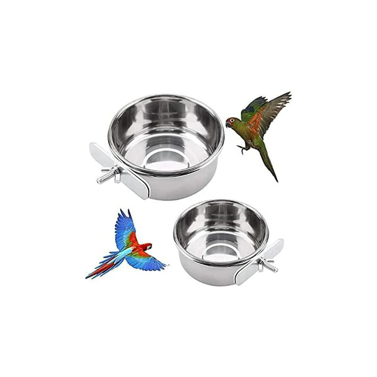 Soekavia - 2 Pcs Parrot Food Bowl Clamp Holder,Stainless Steel Coop Cup,Parrot Food Bowl Clamp Holder Bird Cage Water Bowl with Clamp for Bird Parrot