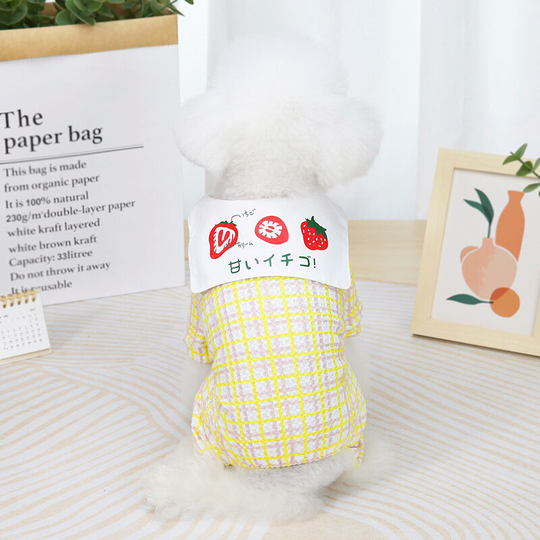 Spring and summer clothes new dog clothes strawberry four-legged home clothes pet clothing summer four-legged clothes m (chest 37', neck 26', back