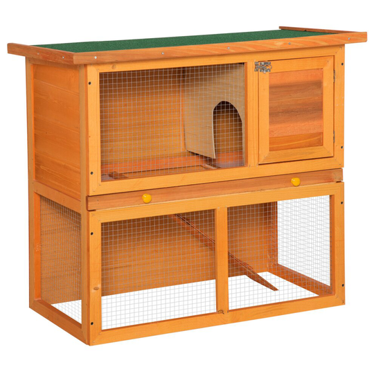 PawHut 90cm 2 Tiers Rabbit Hutch Wooden Pet Cage Run Vintage