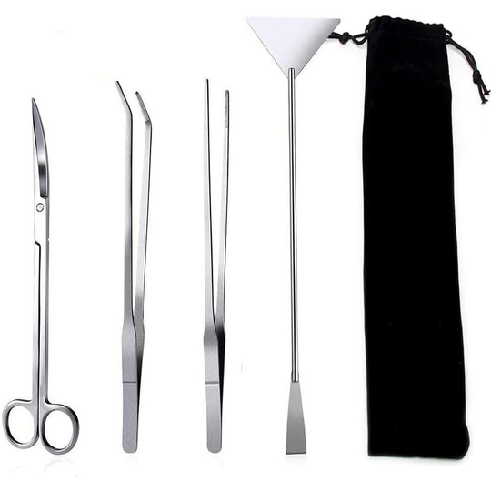 4 in 1 Aquarium Scissors, Tank Tweezers Scissors Spatula Tool Set, Stainless Steel