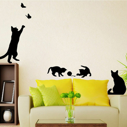 Perle Raregb - Cat scratching flying cat butterfly living room bedroom background wall decorative painting carved wall stickers