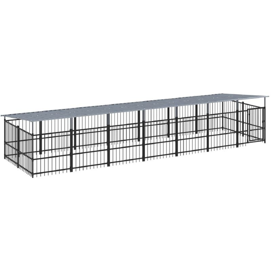 Outdoor Dog Kennel with Roof Steel 13.14 m² Vidaxl Black