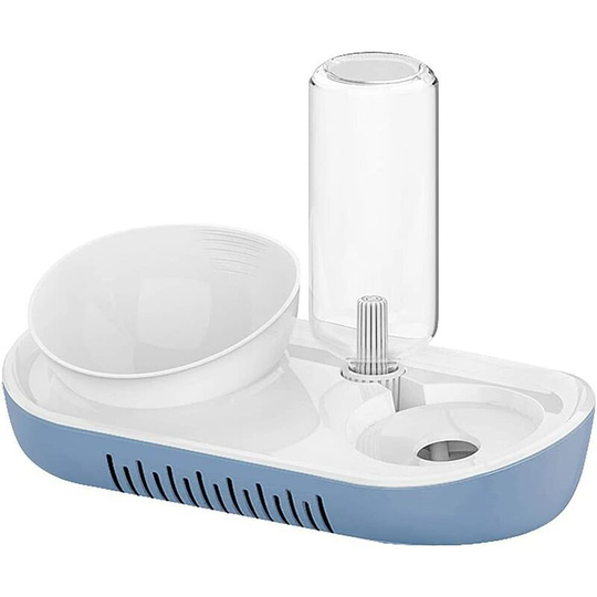 In 1 Water and Food Bowl - Automatic Water Dispenser with Food Bowl - Cat Food Bowl with Raised Stand (Blue)