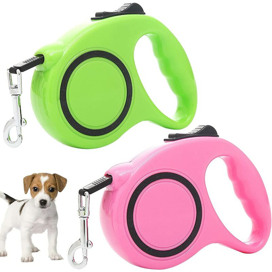 2 retractable dog ropes suitable for small and medium sized dog pull ropes (green + pink, 3 meters)