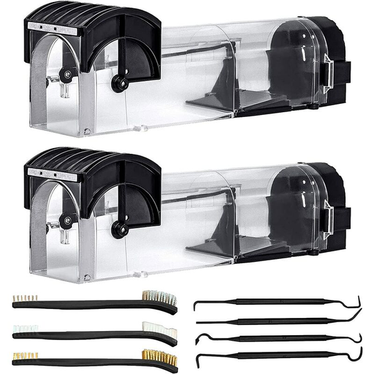 Bearsu - Mouse Trap | 2 Pieces Reusable Live Rat Trap 320*85*95MM | Rat Trap in Transparent Environmental Protection and Reusable Mousetrap | Don't