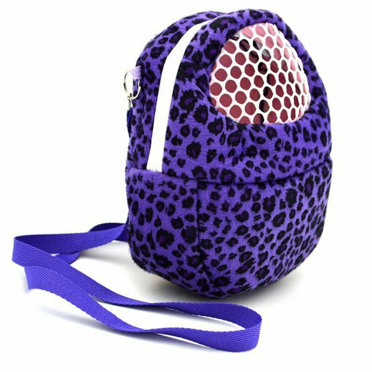 Pet Carrier Bag - Adjustable Shoulder Strap with Bowl for Small Animals - Rabbit Feeder - Breathable Travel Bag - Size s: 18 x 13cm - Purple Leopard