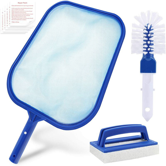 Einemgeld - Swimming Pool Cleaning Kit, Swimming Pool Net with Cleaning Brush, Sponge Brush and Repair Patches, Swimming Pool Maintenance Kit