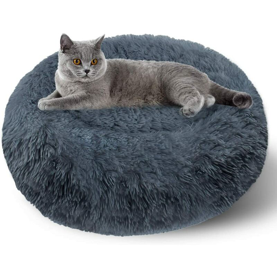 FVO - Plush Dog Beds, Cat Beds, Washable Puppy Round Cushion Sofa, Pets Soft Donut Basket, Calming Bed with Non-Slip Bottom, Cat Nest Bed (Dark Gray