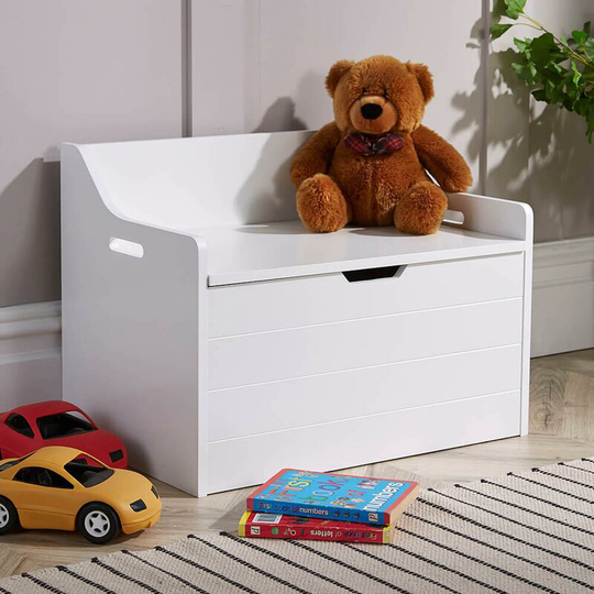 White Painted Wooden Storage Ottoman Bench Toy Cabinet Bedding Trunk Chest
