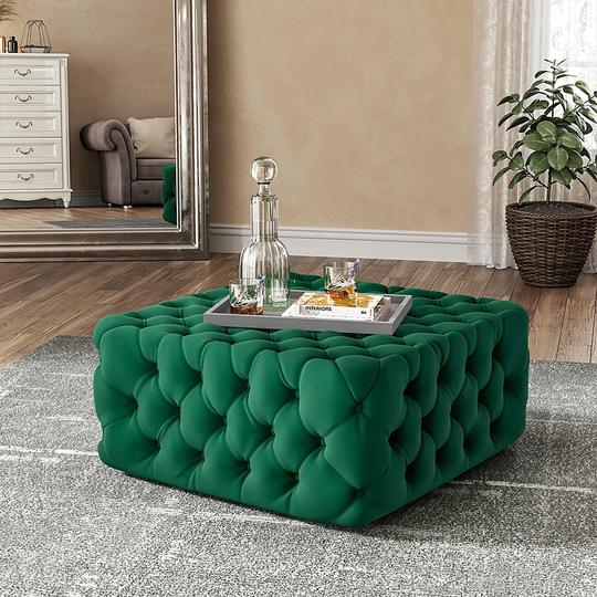 Silkgrass 40" Wide Velvet Tufted Square Footstool Ottoman with Storage