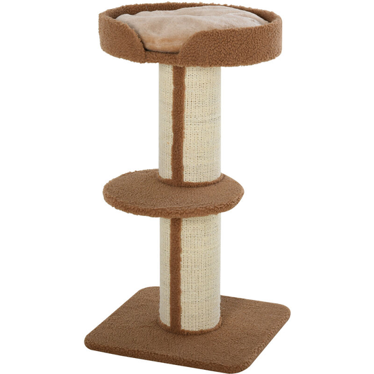 2-Tier Cat Kitten Resting Tree w/ Top Basket Cushion Sisal Post Brown - Light Brown - Pawhut