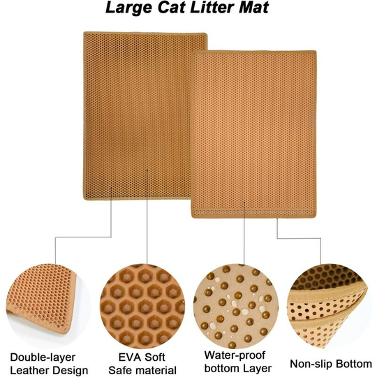 FVO - Cat Litter Mat Cat Litter Tray, Waterproof Non-Toxic eva, Double Layer Honeycomb Design (76x61cm, Brown)