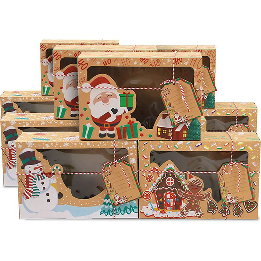 Ilovemilan - 12 Large Christmas Cookie Boxes with Window,Christmas Treat Gift Boxes,Food Grade Kraft Bakery Cupcake Pie Packing Boxes for Gifts