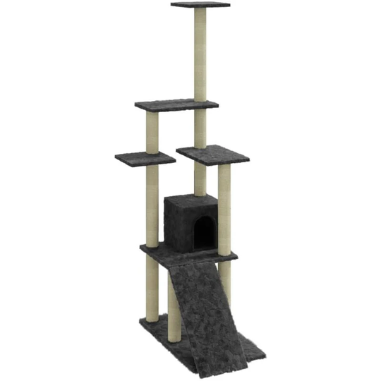 Cat Tree with Sisal Scratching Posts Dark Grey 155 cm Vidaxl Grey