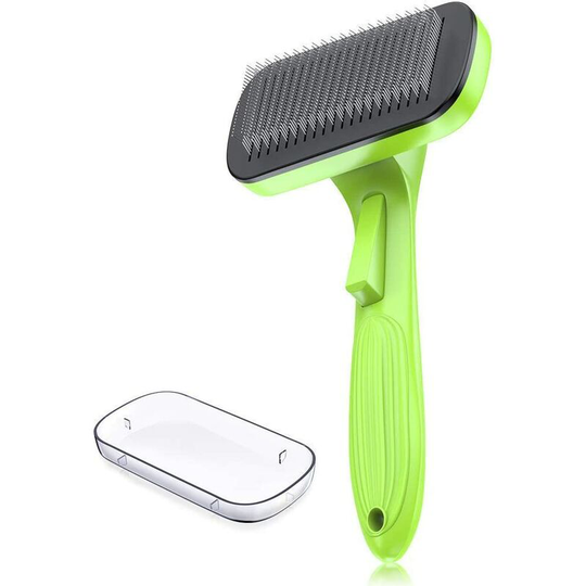 Long haired cat dog grooming brush, professional self-cleaning curler, tangle free brush, detangling rake, removes dead hair up to 95%.