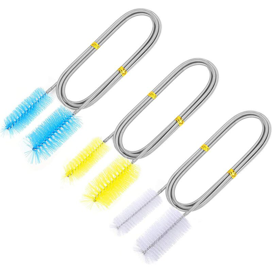 3-Piece Aquarium Cleaning Brush Air Tube, Double Ended Hose Brush Stainless Steel 155cm Air Filter Tube, Flexible Hose Cleaning Brush for Aquarium