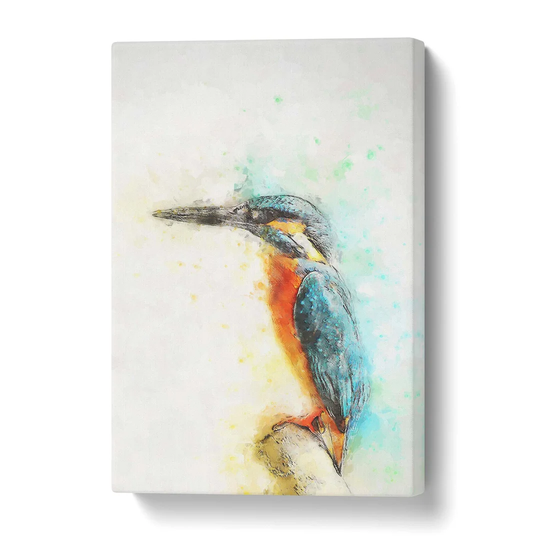 'Perched Kingfisher in Abstract' Painting on Wrapped Canvas
