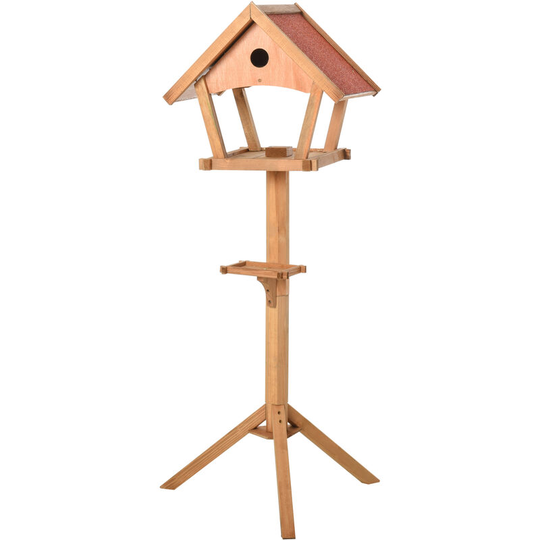 Freestanding Wooden Bird Feeder Table w/ Nesting Hole Decorative - Natural - Pawhut