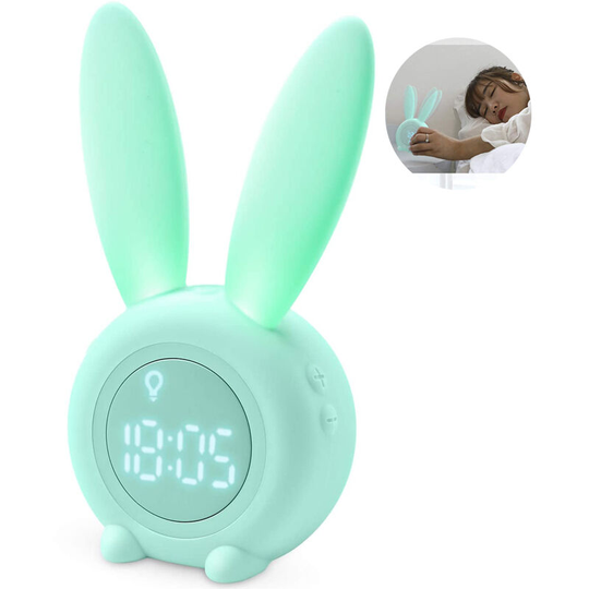 Kids Light Alarm Clock Cute Rabbit Wake Up Kids Alarm Clock Creative Bedside Lamp Snooze Function Timed Night Light Nursery Day Gift for Kids Girls