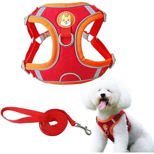 Dog Harness Adjustable Walking Harness and Chest Vest Breathable Soft Padded Reflective for Small Medium Dogs Cat (s, Red)
