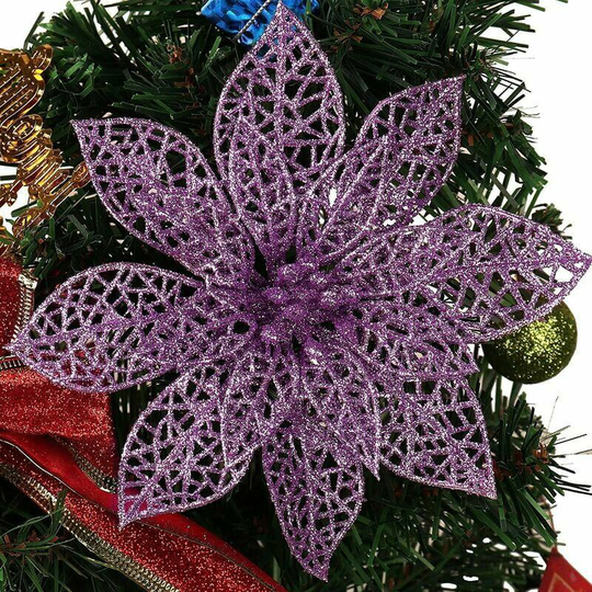 Monly - 12 Packs of Glitter Poinsettia Christmas Tree Ornaments, 5.5' Wide Flower Christmas Decorations for Christmas Tree Garlands Seasonal Holiday